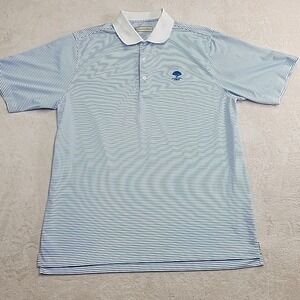 Men's Donald Ross Golf Polo Shirt Blue White Striped Short Sleeve Size L Large